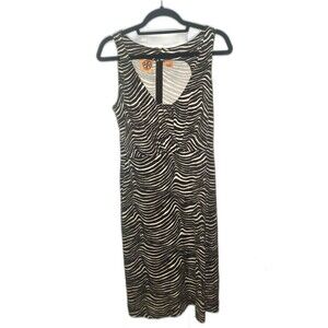 Tory Burch brown and white Midi dress 100% Silk Size Medium